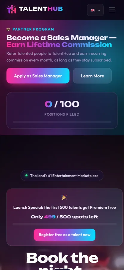 Talent Hub — Künstler und Veranstalter in Thailand finden sich direkt — ohne Vermittlung.